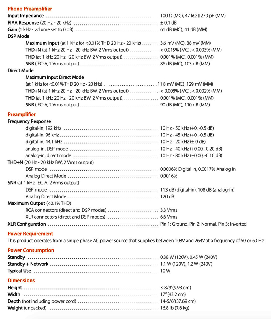 anthem str preamp specs