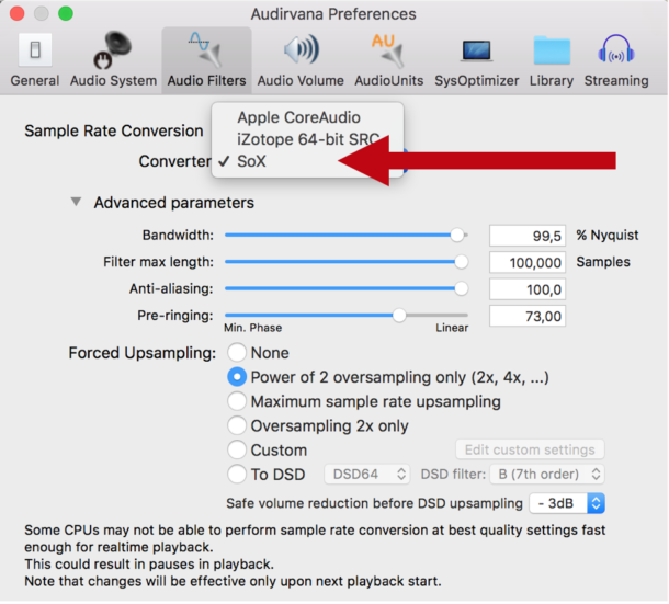 conversion sample rate audirvana